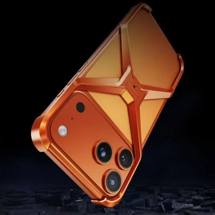 For iPhone 17 Pro Max Bumper Case No Frame Aluminium Alloy X-Shape Phone Cover - Orange - 2