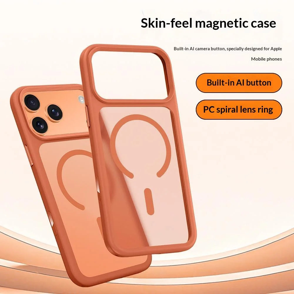 For iPhone 17 Pro Max Magnetic Phone Cover Skin Touch TPU + PC Shockproof Back Case Compatible with MagSafe - Orange - 3