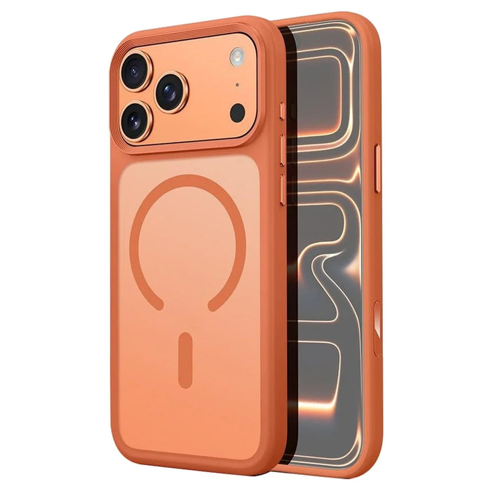 For iPhone 17 Pro Magnetic Phone Cover Skin Touch TPU + PC Shockproof Back Case Compatible with MagSafe  - Orange - 1