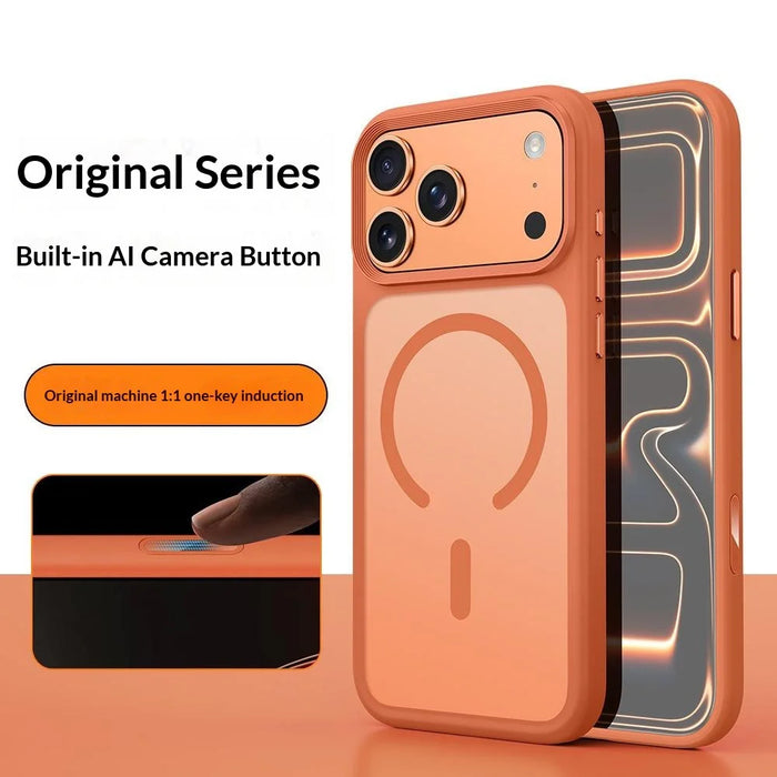 For iPhone 17 Pro Magnetic Phone Cover Skin Touch TPU + PC Shockproof Back Case Compatible with MagSafe  - Orange - 2