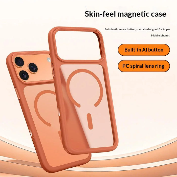 For iPhone 17 Pro Magnetic Phone Cover Skin Touch TPU + PC Shockproof Back Case Compatible with MagSafe  - Orange - 3