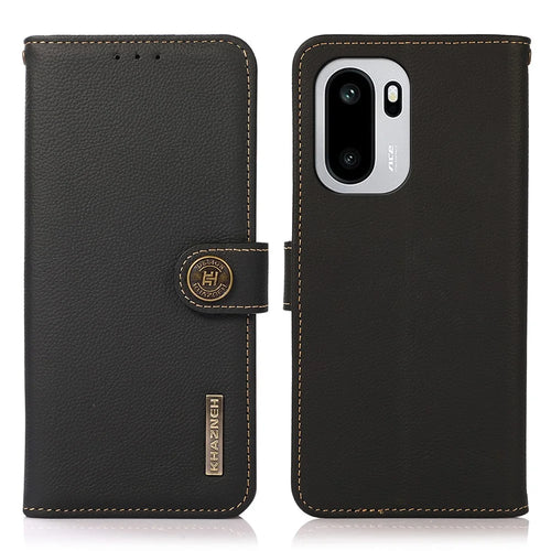 KHAZNEH Cellphone Case for OnePlus 15R 5G / Ace 6 5G / Ace 6T 5G Genuine Cow Leather RFID Blocking Wallet Phone Cover - Black - 1