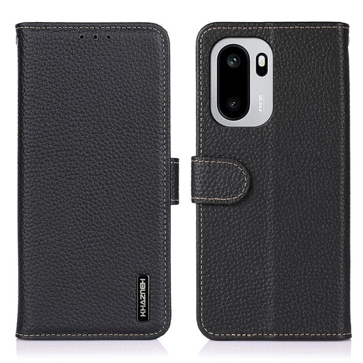 KHAZNEH Case for OnePlus 15R 5G / Ace 6 5G / Ace 6T 5G Genuine Cow Leather Flip Phone Cover - Black - 1
