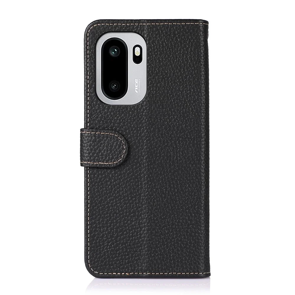 KHAZNEH Case for OnePlus 15R 5G / Ace 6 5G / Ace 6T 5G Genuine Cow Leather Flip Phone Cover - Black - 6
