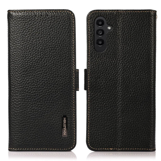 KHAZNEH for Samsung Galaxy A37 5G Phone Case Genuine Cow Leather Cover RFID Blocking - Black - 1
