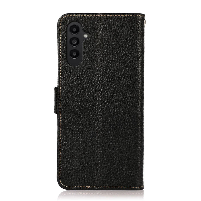 KHAZNEH for Samsung Galaxy A37 5G Phone Case Genuine Cow Leather Cover RFID Blocking - Black - 7