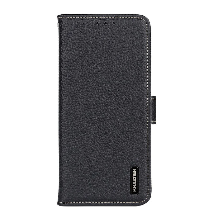 KHAZNEH For Samsung Galaxy A37 5G Case Genuine Cow Leather Flip Phone Cover - Black - 7