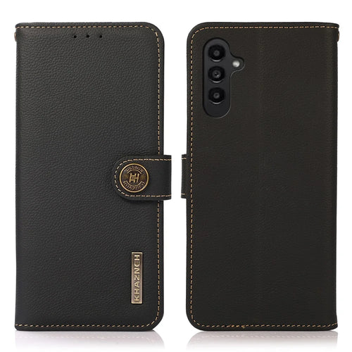 KHAZNEH for Samsung Galaxy A57 5G Case Genuine Cow Leather RFID Blocking Wallet Phone Cover - Black - 1