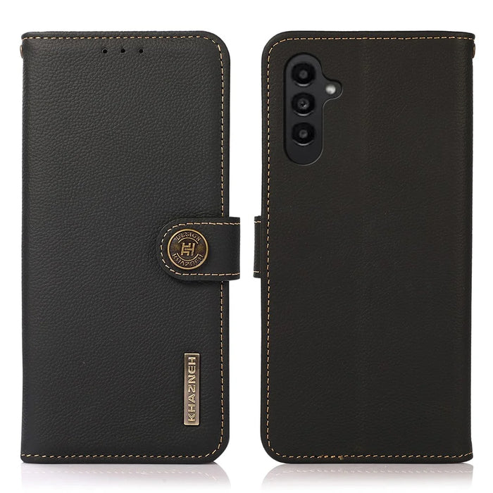 KHAZNEH for Samsung Galaxy A57 5G Case Genuine Cow Leather RFID Blocking Wallet Phone Cover - Black - 1