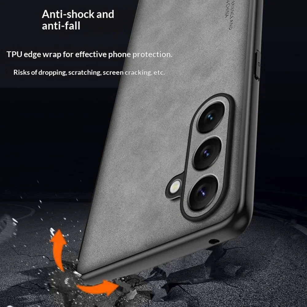 For Samsung Galaxy A37 5G Case Suede Leather Texture TPU + PU Phone Back Cover - Grey - 4