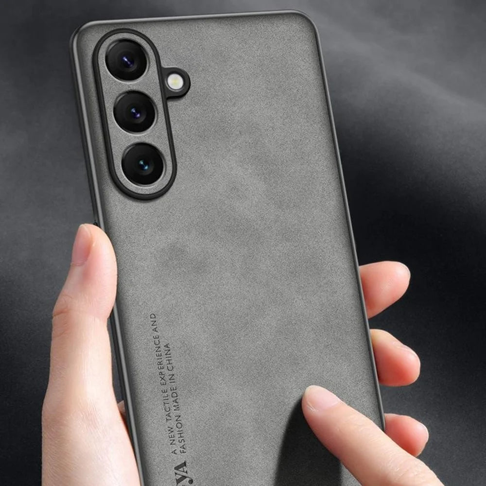 For Samsung Galaxy A37 5G Case Suede Leather Texture TPU + PU Phone Back Cover - Grey - 6
