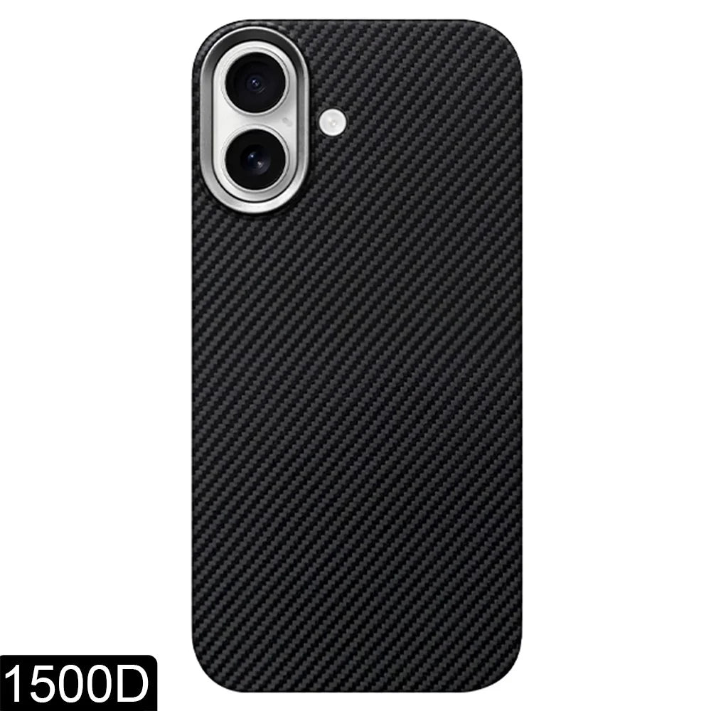 For iPhone 17 Magnetic Case 1500D Coarse Texture Aramid Fiber Phone Cover with Metal Lens Frame Compatible with MagSafe - 1