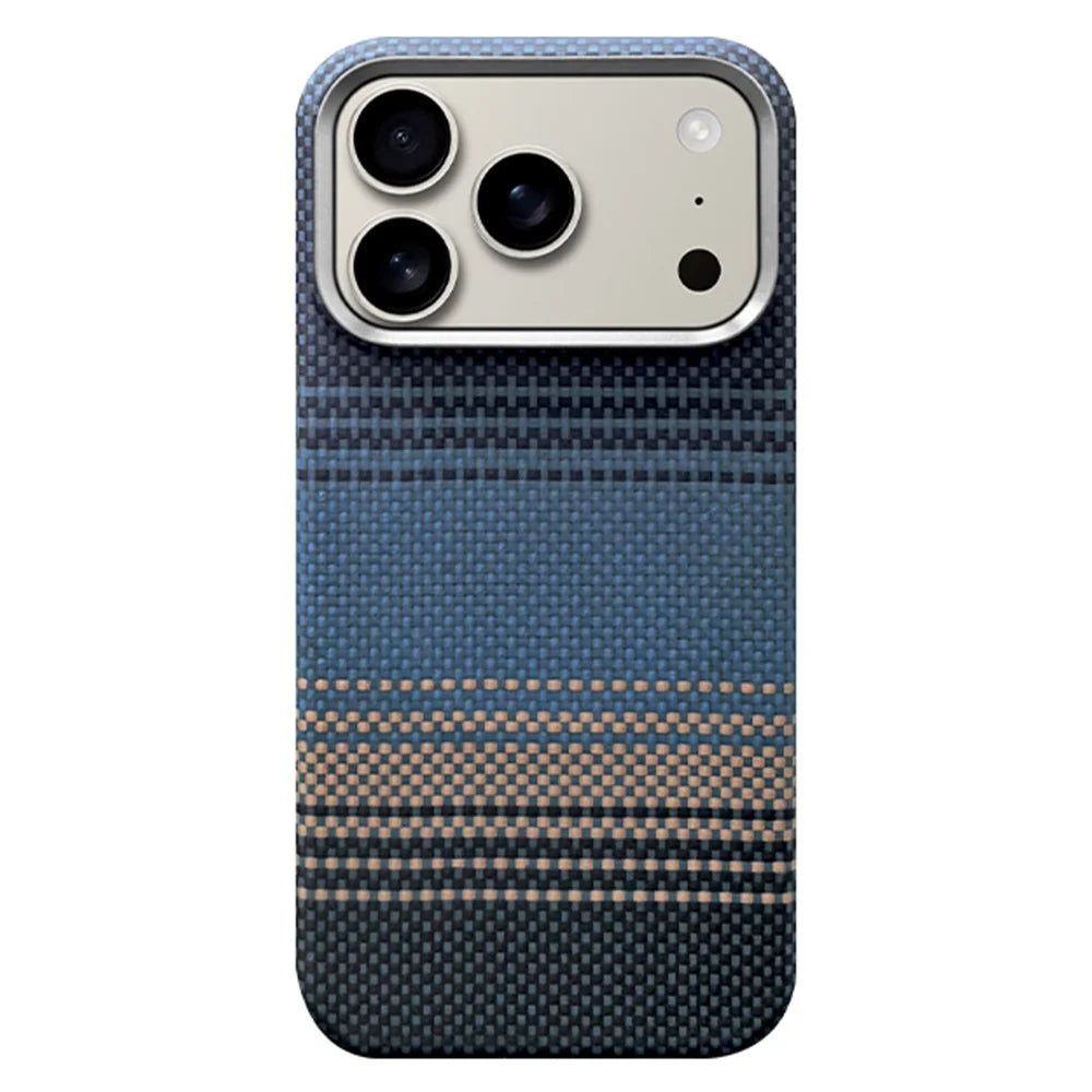 For iPhone 17 Pro Max Case Gradient Aramid Fiber Magnetic Phone Cover with Metal Lens Frame Compatible with MagSafe  - Blue Floating Weave - 1