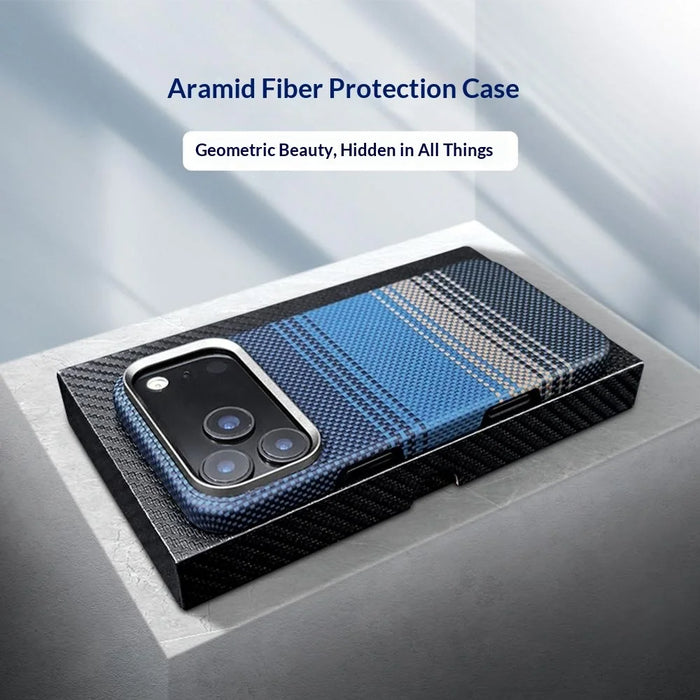 For iPhone 17 Pro Max Case Gradient Aramid Fiber Magnetic Phone Cover with Metal Lens Frame Compatible with MagSafe  - Blue Floating Weave - 2