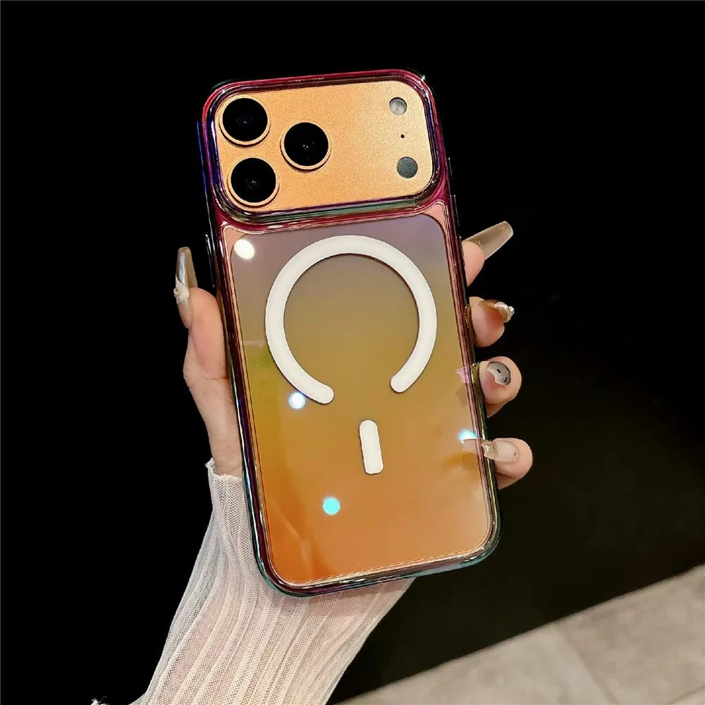 For iPhone 17 Pro Max Magnetic Phone Cover Gradient Design TPU PC Shockproof Back Case Compatible with MagSafe - Transparent Black - 1