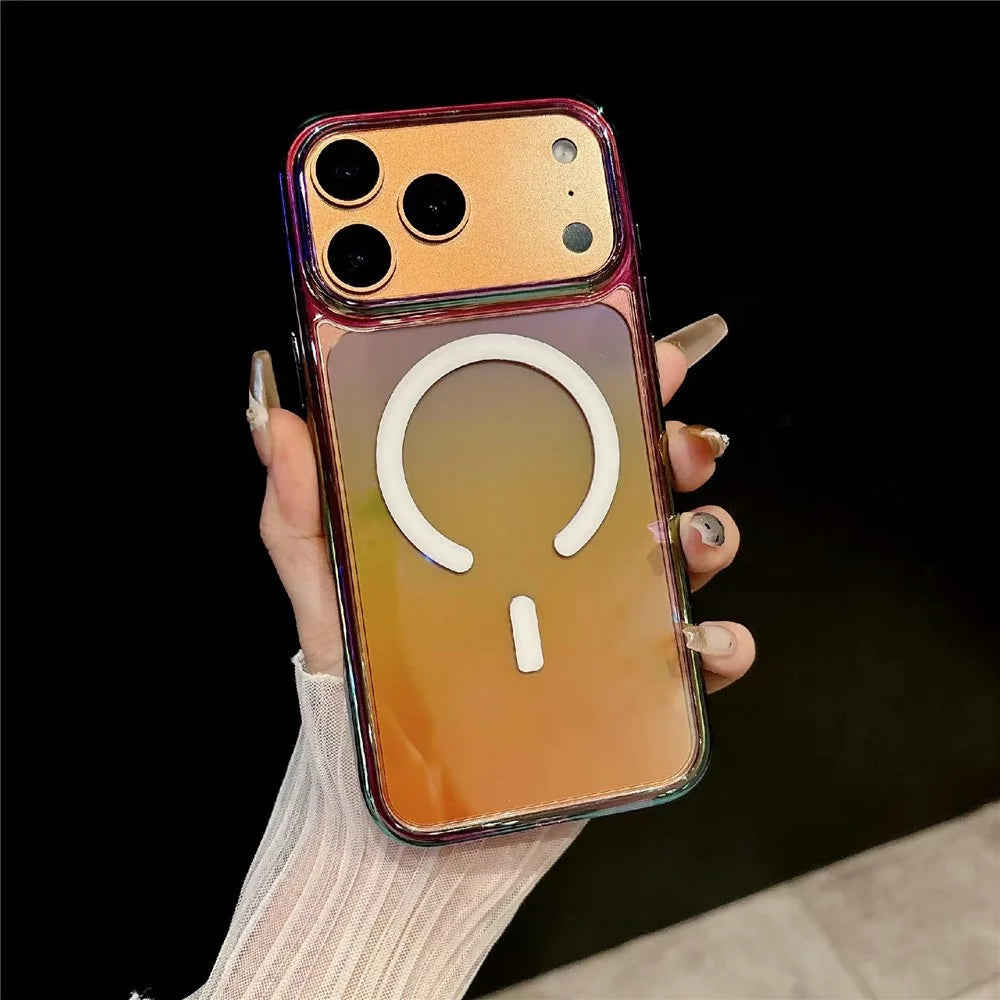 For iPhone 17 Pro Magnetic Phone Cover Gradient Design TPU PC Shockproof Back Case Compatible with MagSafe  - Transparent Black - 1