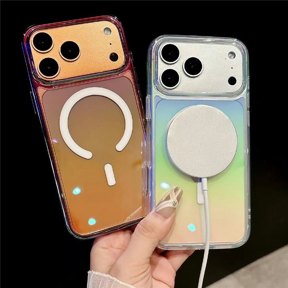 For iPhone 17 Pro Magnetic Phone Cover Gradient Design TPU PC Shockproof Back Case Compatible with MagSafe  - Transparent Black - 3