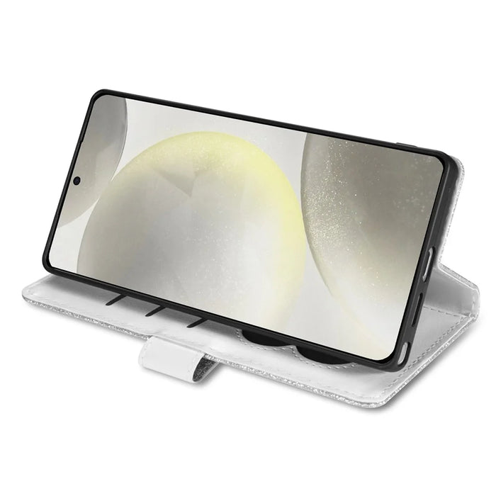For Samsung Galaxy A37 5G Stand Case Glitter Phone Leather Cover Zipper Pocket - Silver - 2