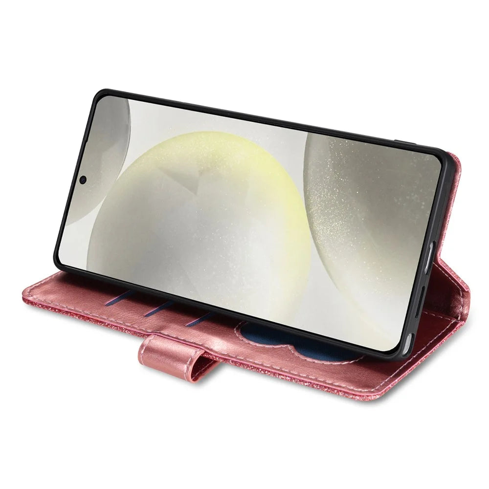 For Samsung Galaxy A57 5G Stand Case Glitter Phone Leather Cover Zipper Pocket - Rose Gold - 2