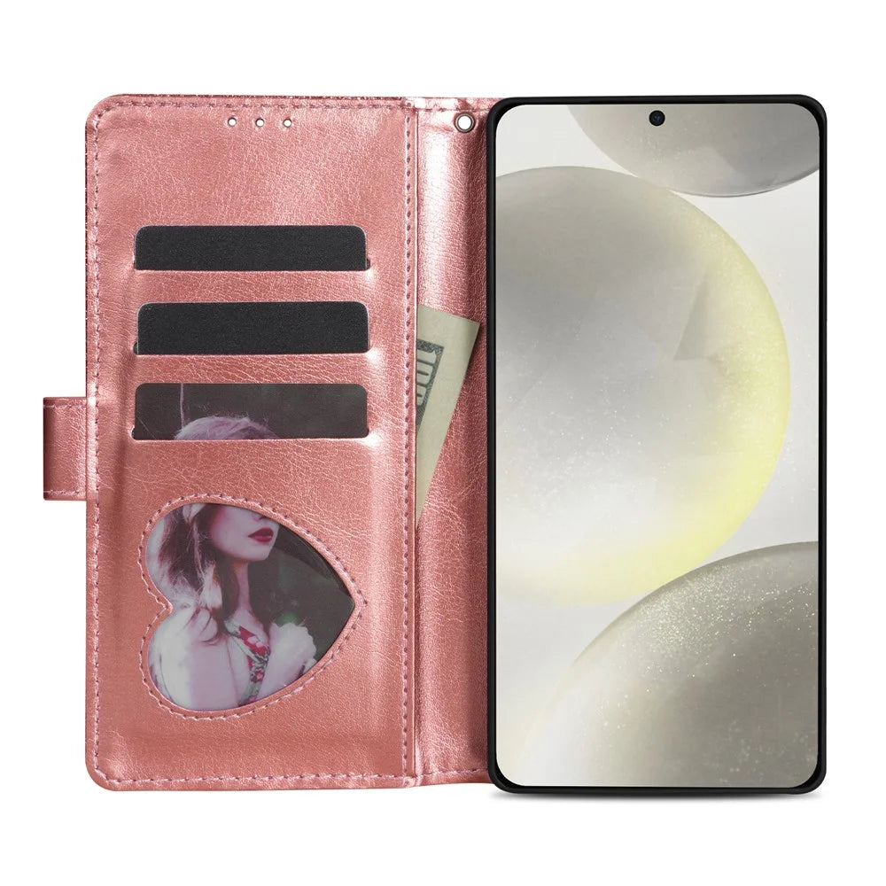 For Samsung Galaxy A57 5G Stand Case Glitter Phone Leather Cover Zipper Pocket - Rose Gold - 3