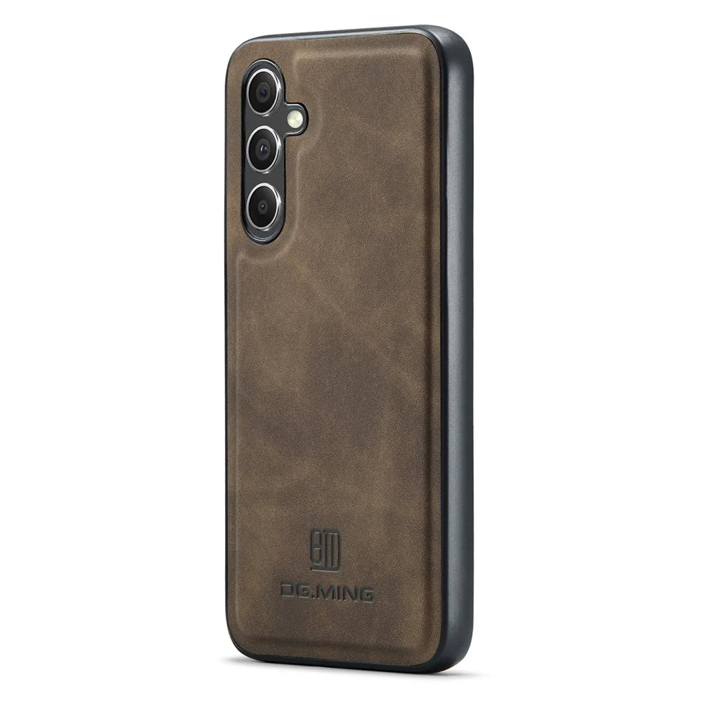 DG.MING For Samsung Galaxy S26+ Case PU Leather Covered PC + TPU Hybrid Phone Shell - Coffee - 1