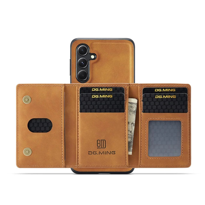 DG.MING M2 Series for Samsung Galaxy S26 Case PU Leather Tri-Fold Multiple Card Slots Holder Pocket Purse - Brown - 4