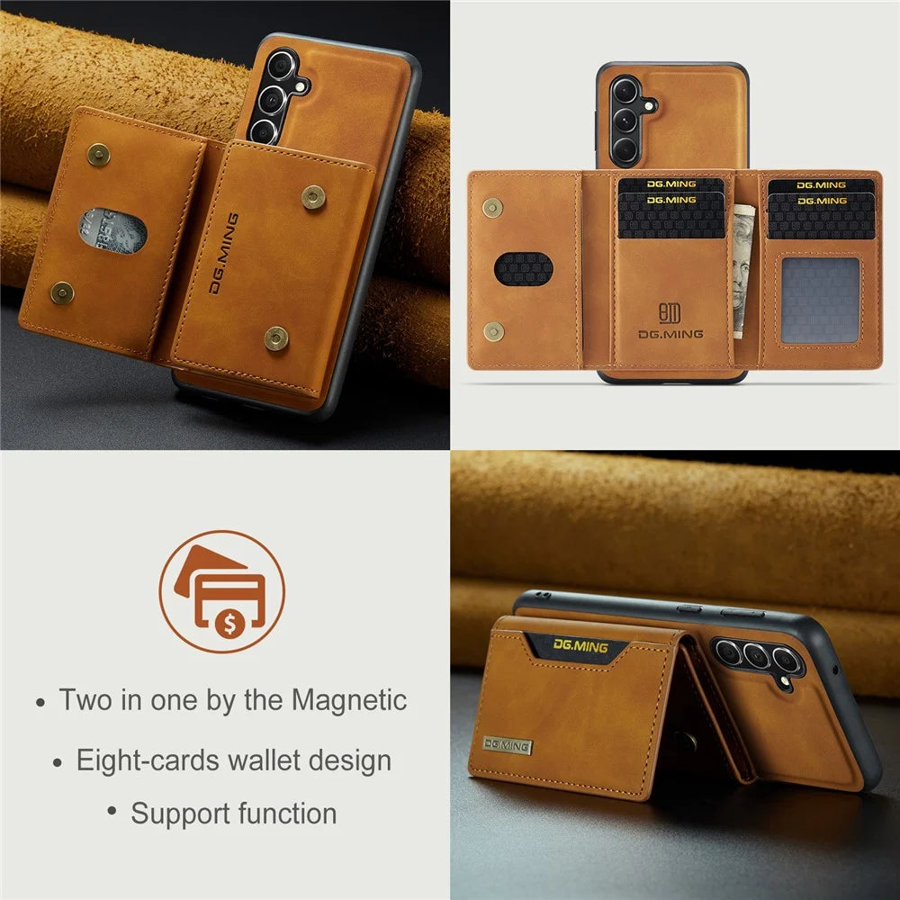 DG.MING M2 Series for Samsung Galaxy S26 Case PU Leather Tri-Fold Multiple Card Slots Holder Pocket Purse - Brown - 7