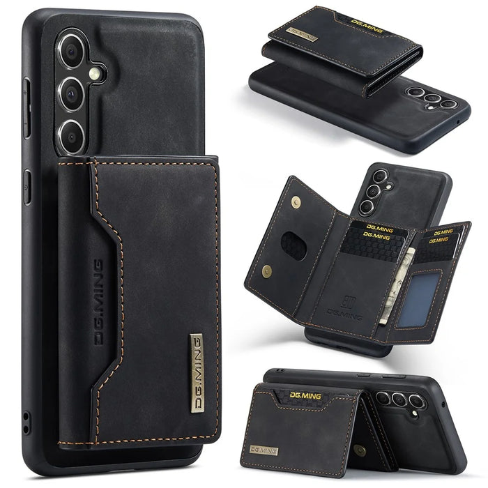 DG.MING M2 Series for Samsung Galaxy S26+ PU Leather Tri-Fold Multiple Card Slots Holder Pocket Purse - Black - 1