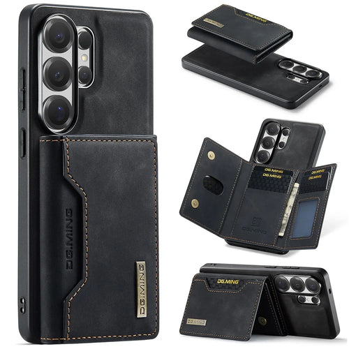 DG.MING M2 Series for Samsung Galaxy S26 Ultra PU Leather Tri-Fold Multiple Card Slots Holder Pocket Purse - Black - 1