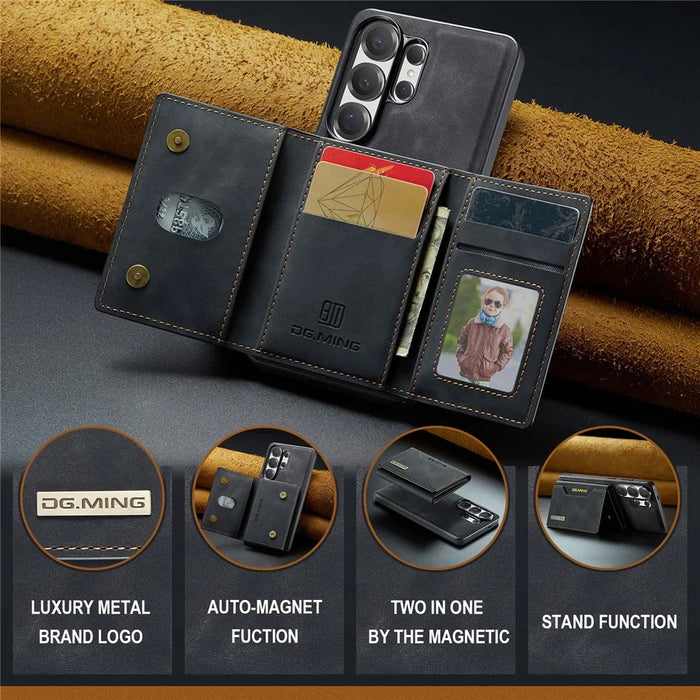 DG.MING M2 Series for Samsung Galaxy S26 Ultra PU Leather Tri-Fold Multiple Card Slots Holder Pocket Purse - Black - 4