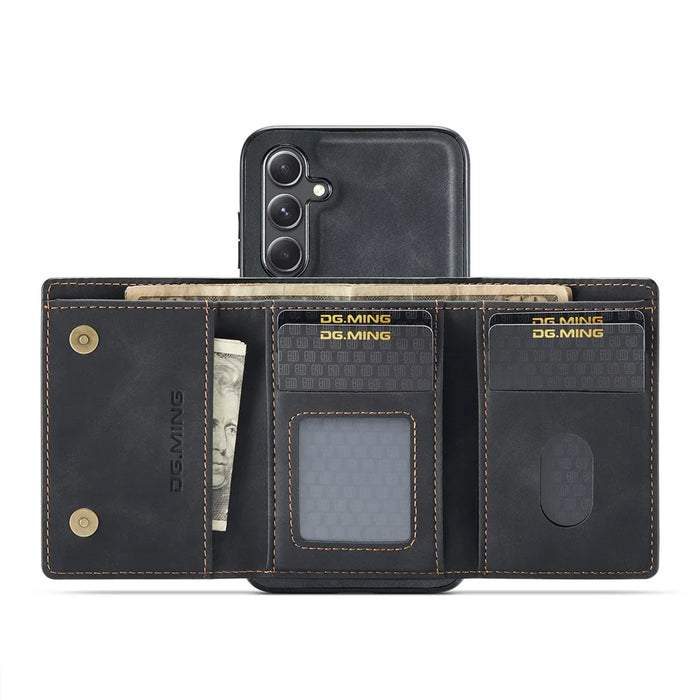 DG.MING M1 Series for Samsung Galaxy S26 Phone Case PU + TPU + PC Back Cover with Magnetic Tri-Fold Wallet Kickstand - Black - 2