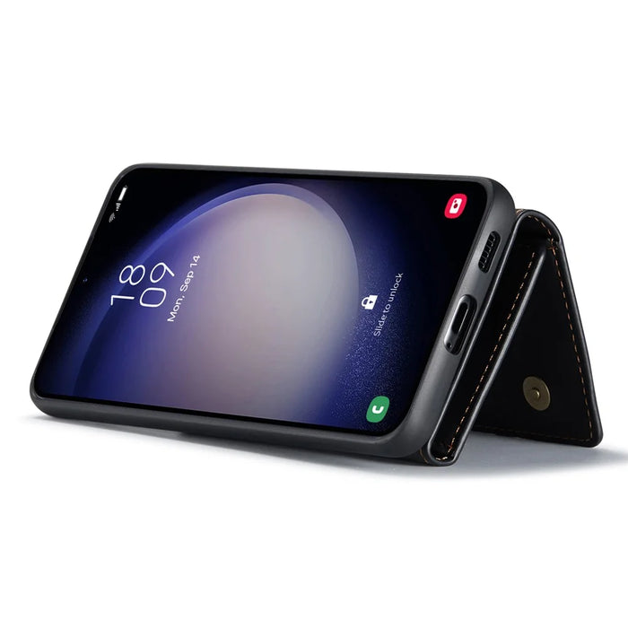DG.MING M1 Series for Samsung Galaxy S26 Phone Case PU + TPU + PC Back Cover with Magnetic Tri-Fold Wallet Kickstand - Black - 3