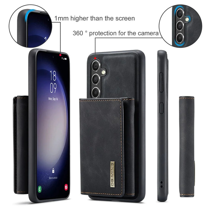 DG.MING M1 Series for Samsung Galaxy S26 Phone Case PU + TPU + PC Back Cover with Magnetic Tri-Fold Wallet Kickstand - Black - 6