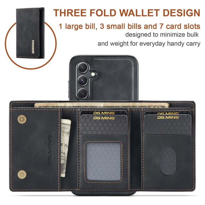 DG.MING M1 Series for Samsung Galaxy S26 Phone Case PU + TPU + PC Back Cover with Magnetic Tri-Fold Wallet Kickstand - Black - 7
