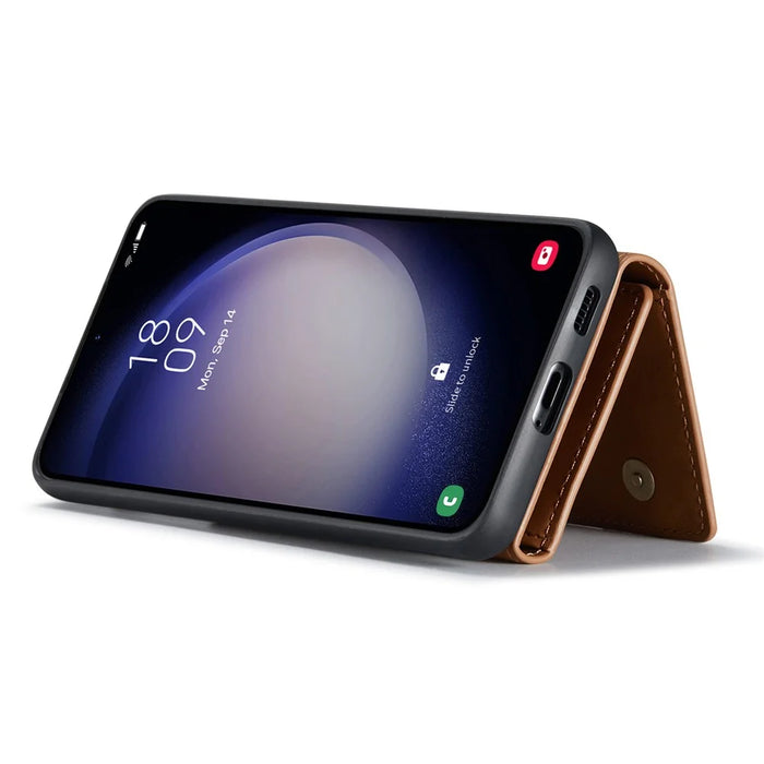 DG.MING M1 Series for Samsung Galaxy S26+ Phone Case PU + TPU + PC Back Cover with Magnetic Tri-Fold Wallet Kickstand - Brown - 2