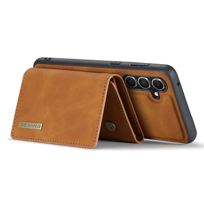 DG.MING M1 Series for Samsung Galaxy S26+ Phone Case PU + TPU + PC Back Cover with Magnetic Tri-Fold Wallet Kickstand - Brown - 3