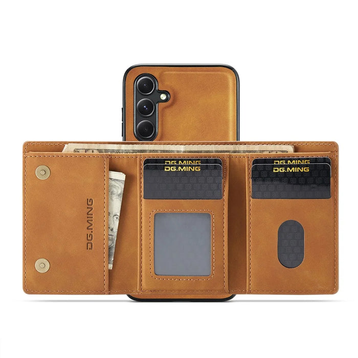 DG.MING M1 Series for Samsung Galaxy S26+ Phone Case PU + TPU + PC Back Cover with Magnetic Tri-Fold Wallet Kickstand - Brown - 4