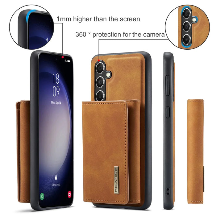 DG.MING M1 Series for Samsung Galaxy S26+ Phone Case PU + TPU + PC Back Cover with Magnetic Tri-Fold Wallet Kickstand - Brown - 7
