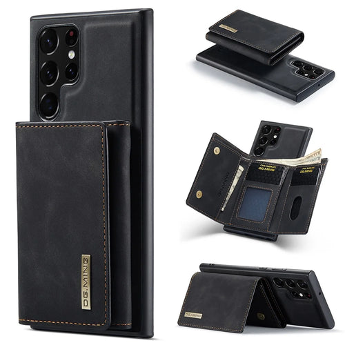 DG.MING M1 Series for Samsung Galaxy S26 Ultra Phone Case PU + TPU + PC Back Cover with Magnetic Tri-Fold Wallet Kickstand - Black - 1