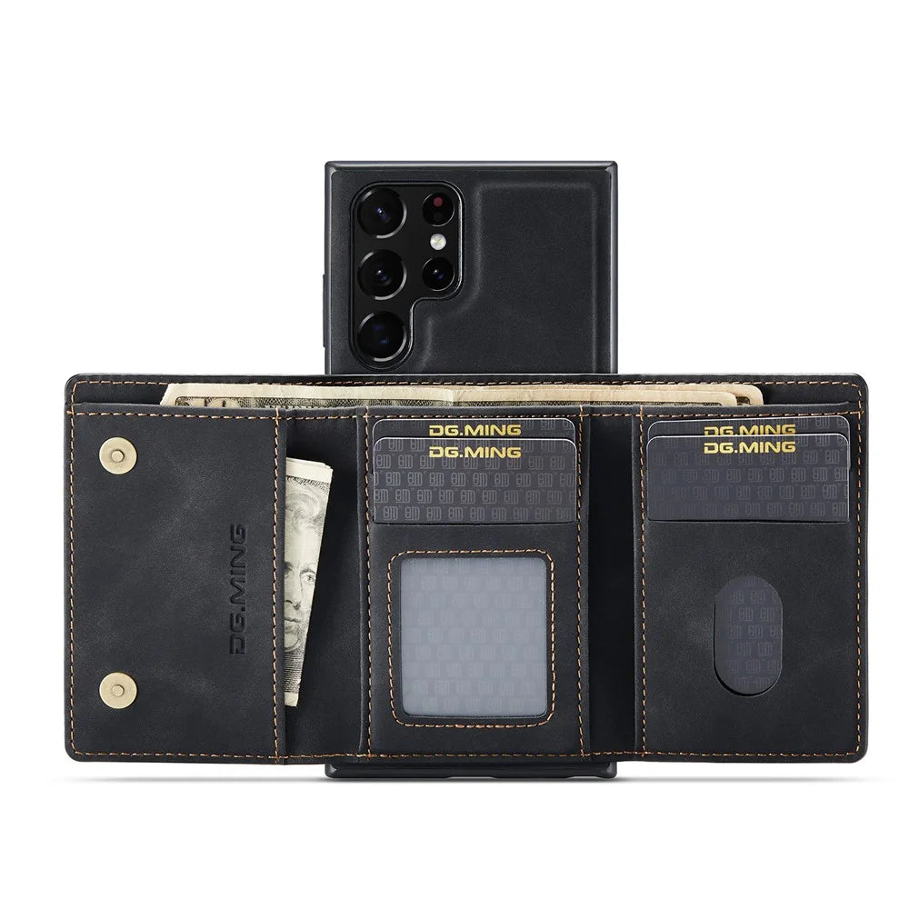 DG.MING M1 Series for Samsung Galaxy S26 Ultra Phone Case PU + TPU + PC Back Cover with Magnetic Tri-Fold Wallet Kickstand - Black - 2