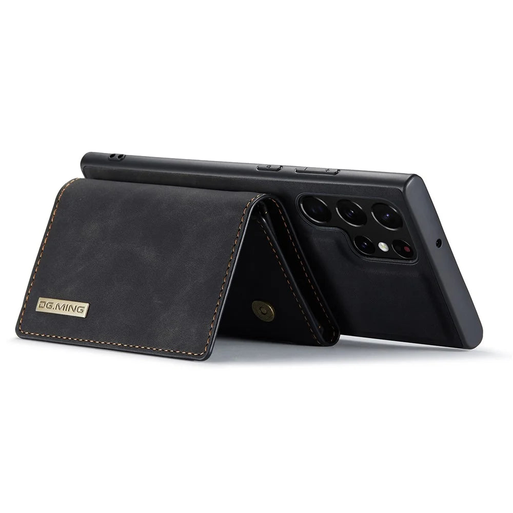 DG.MING M1 Series for Samsung Galaxy S26 Ultra Phone Case PU + TPU + PC Back Cover with Magnetic Tri-Fold Wallet Kickstand - Black - 3