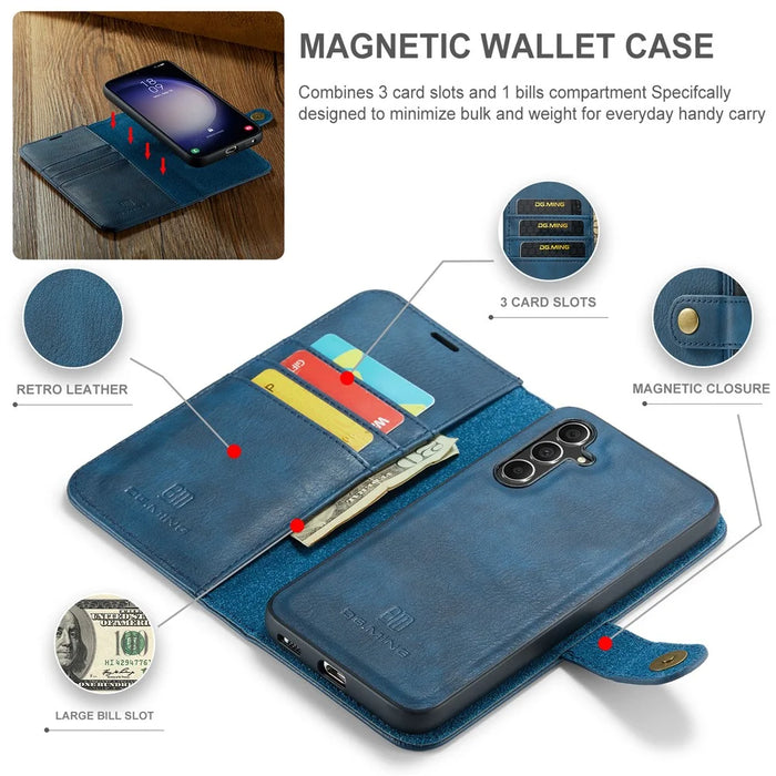 DG.MING for Samsung Galaxy S26 Case Detachable Wallet Stand Split Leather Phone Cover - Blue - 5
