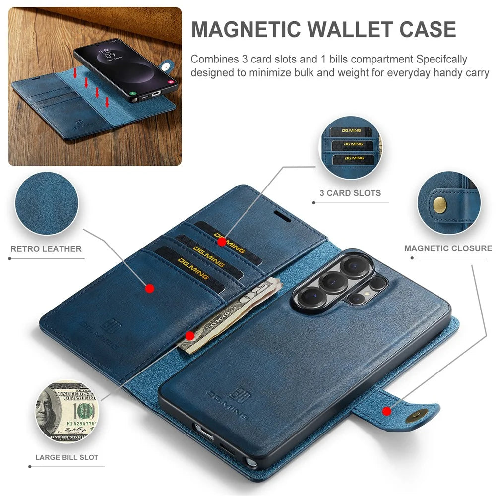 DG.MING for Samsung Galaxy S26 Ultra Case Detachable Wallet Stand Split Leather Phone Cover - Blue - 7