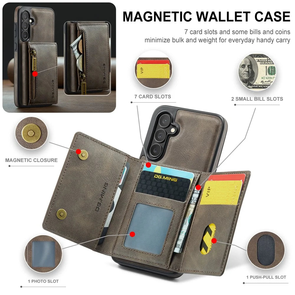 DG.MING M5 Series For Samsung Galaxy S26 Case Detachable Magnetic Leather Phone Cover with Card Slots - Coffee - 5
