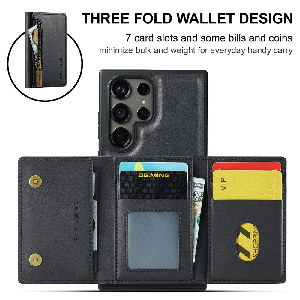 DG.MING M5 Series For Samsung Galaxy S26 Ultra Case Detachable Magnetic Leather Phone Cover with Card Slots - Black - 6