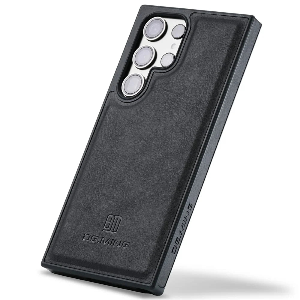DG.MING For Samsung Galaxy S26 Ultra Case Anti-Drop Leather Coated PC + TPU Phone Back Cover - Black - 4