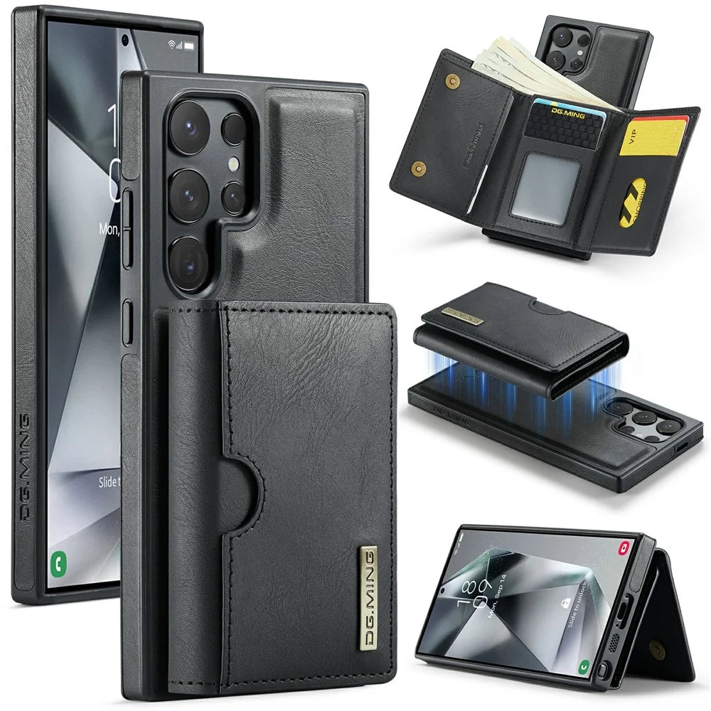 DG.MING M6 Series for Samsung Galaxy S26 Ultra Case RFID Blocking Wallet Multi-Layer Card Holder Coin Purse Bag - Black - 1