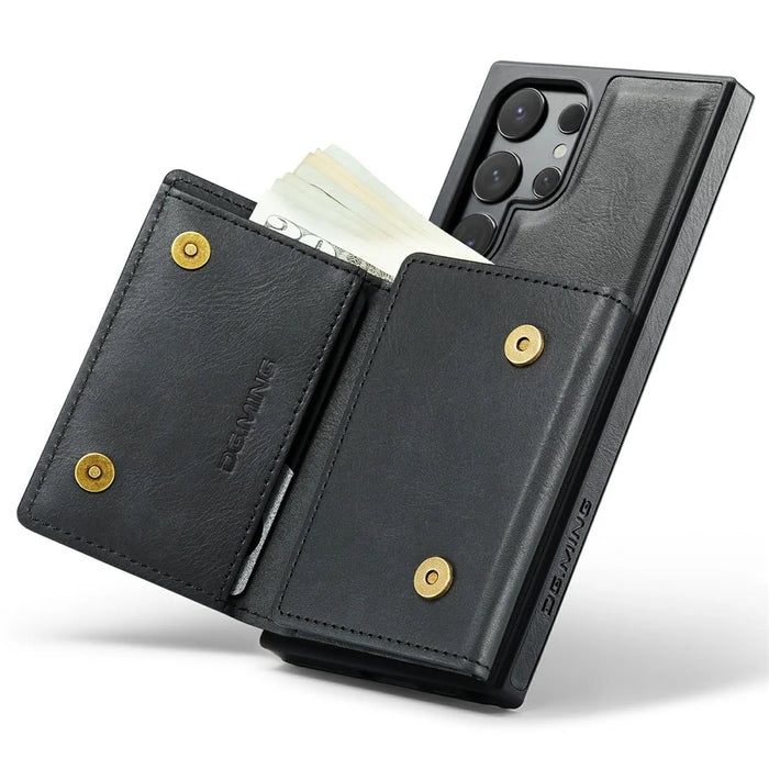 DG.MING M6 Series for Samsung Galaxy S26 Ultra Case RFID Blocking Wallet Multi-Layer Card Holder Coin Purse Bag - Black - 3