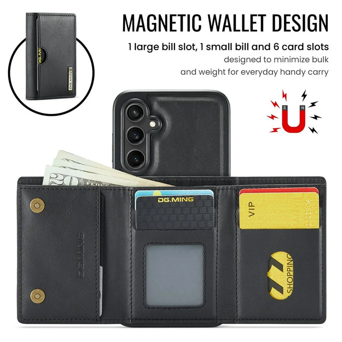 DG.MING M6 Series for Samsung Galaxy S26 Case RFID Blocking Wallet Multi-Layer Card Holder Coin Purse Bag - Black - 6