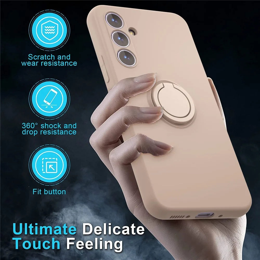 For Samsung Galaxy A57 5G Case Liquid Silicone Kickstand Cover with 2.5D Arc Edge Tempered Glass Film - Pink - 2